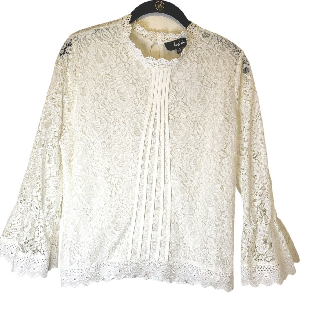 Women's Spring Summer White Lace 3/4 Sleeve Shirt/Blouse Fairycore Size Medium